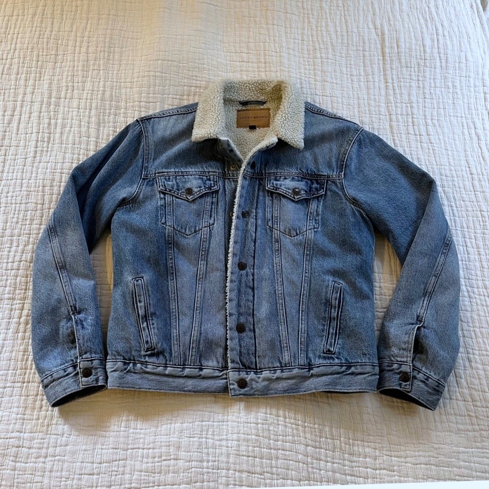 Lucky Brand Sherpa Trucker Jacket Women Med Blue Denim Cotton Lined MSRP$149